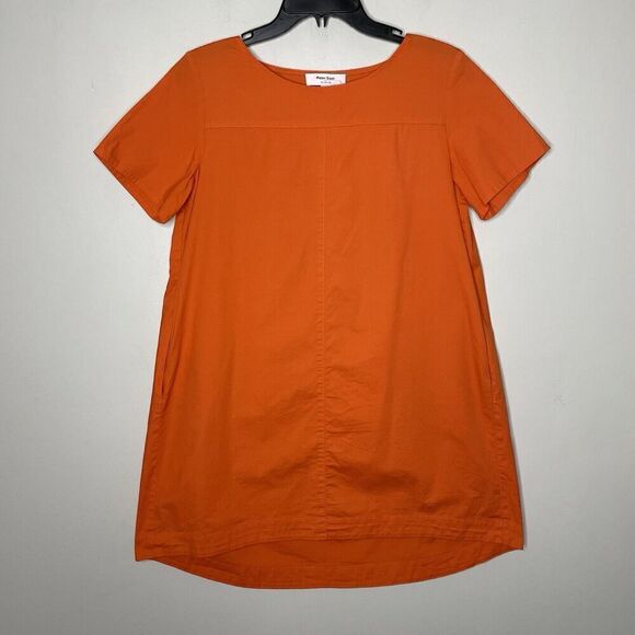 PETER SOM Collective Dress Womens 4 Orange T-Shirt Shift Cotton Stretch Pockets - Picture 2 of 12